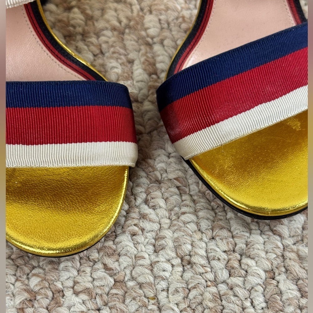 Gucci SYLVIE WEB Grosgrain Aline High Heel Sandals Size 36 1/2 - Picture 2 of 8
